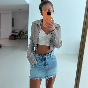 NWT Zara Cropped Blazer- black/white pattern